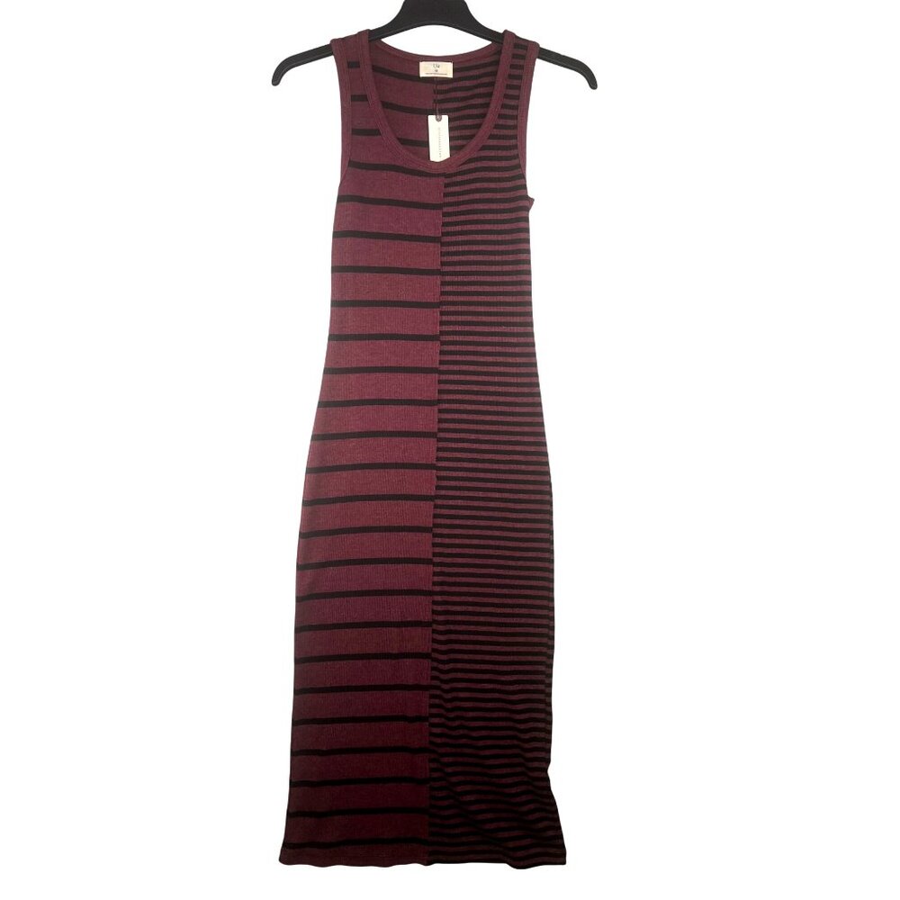 Anthropologie T.La Burgundy & Black Striped Midi Tank Dress XS - Picture 3 of 12
